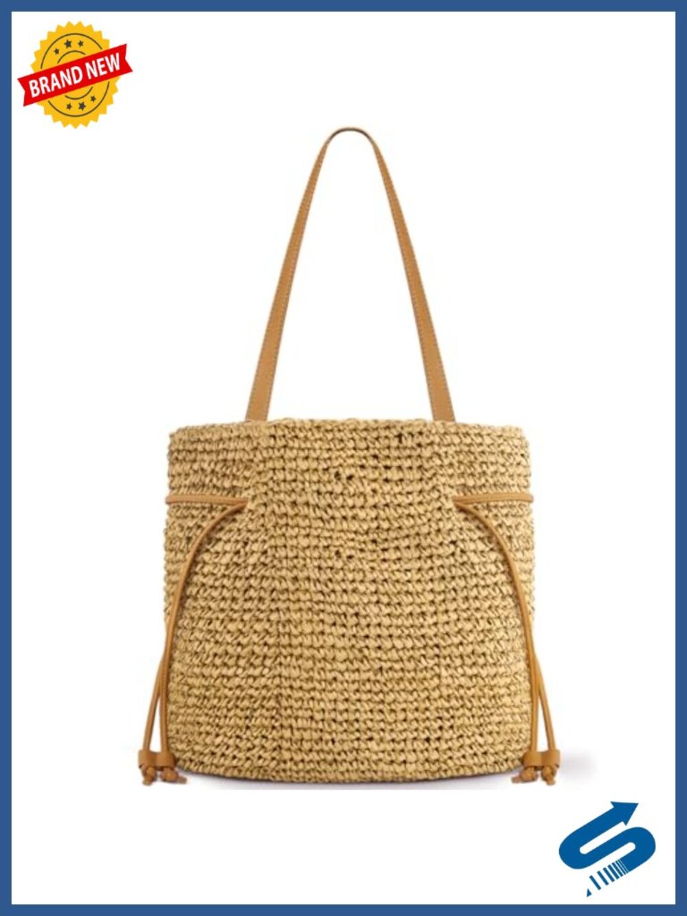 Hand Woven Straw Tote Beach Bag Adjustable Shoulder Bag Lightweight Foldable